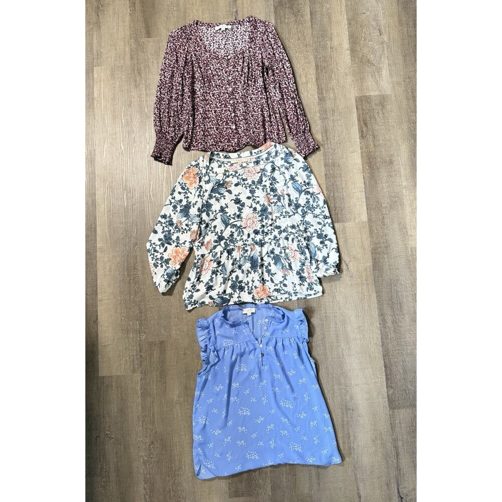 Ann Taylor Loft Tops Blouse LOT 3 Floral Long /short‎ Sleeve Women’s Size Small